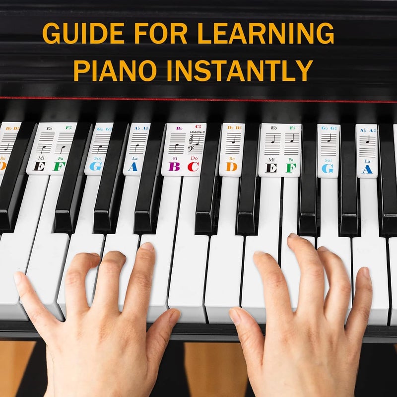 Eison Removable Piano Keyboard Note Labels Piano Keyboard Stickers for Beginner Silicone Piano Notes Guide for Learning, 88-Key Full Size, No Need Stickers, Reusable and Comes with Box（Colorful） - Image 2